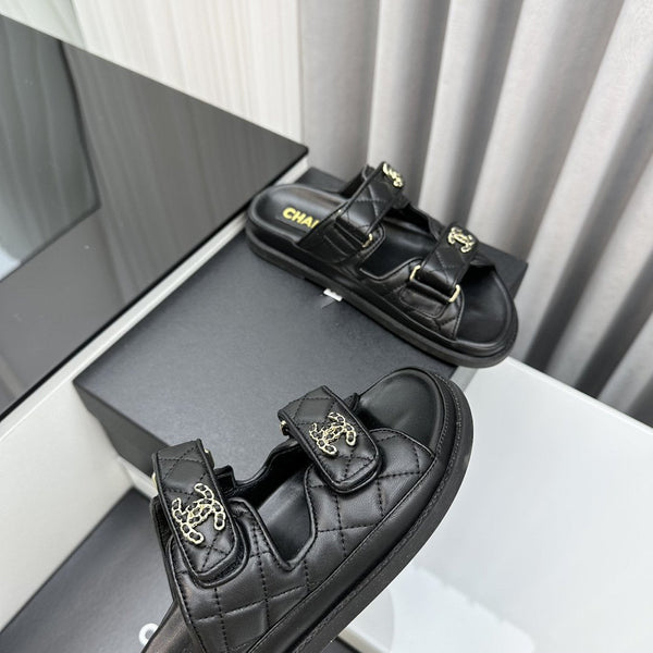 dad sandals black lambskin mules