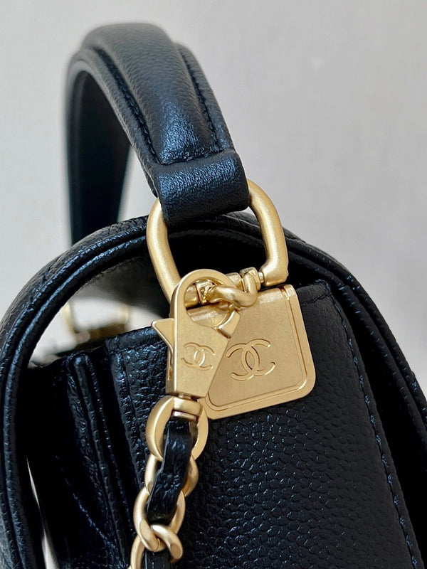 CC24K Mini Handle Flap Bag 16cm Black Caviar Light GHW