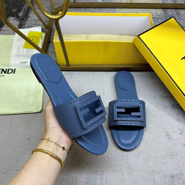 FF Baguette Slides Embroidered Dark Blue Nappa Leather 826559