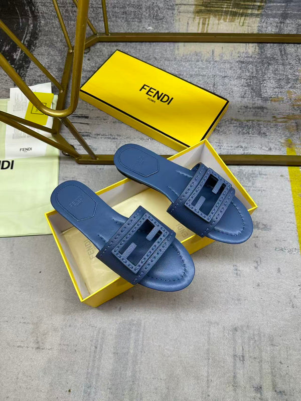 FF Baguette Slides Embroidered Dark Blue Nappa Leather 826559