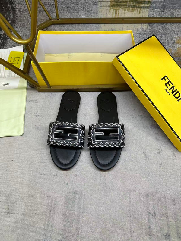 FF  Baguette Slides Embroidered Black Nappa Leather 826561