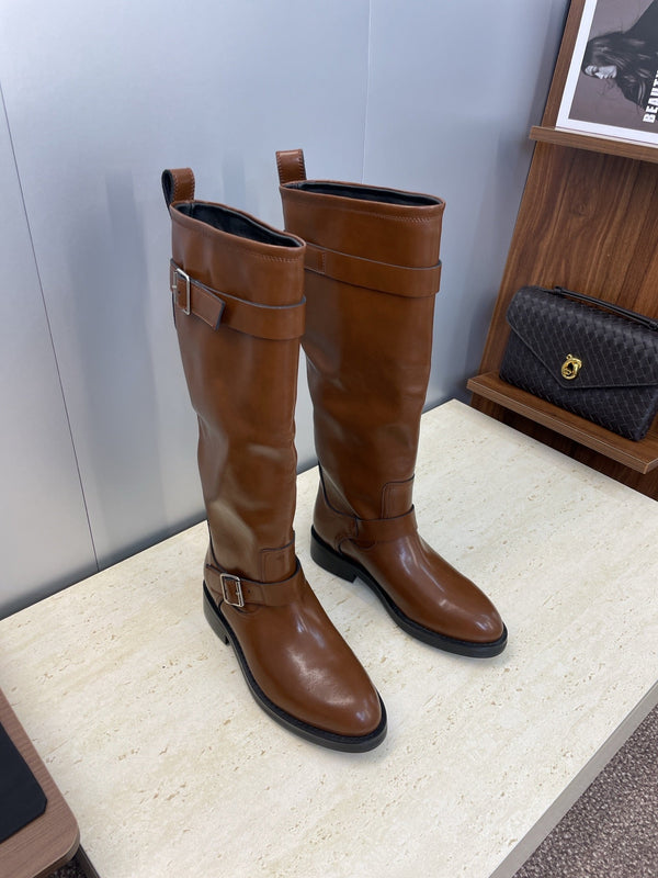 YSL 2025 Knee-High Boot Brown Calfskin 574006