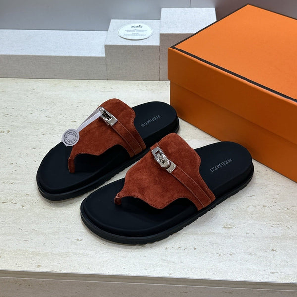 HM 26s Empire Sandal In Rust Brown Suede Silver Hardware