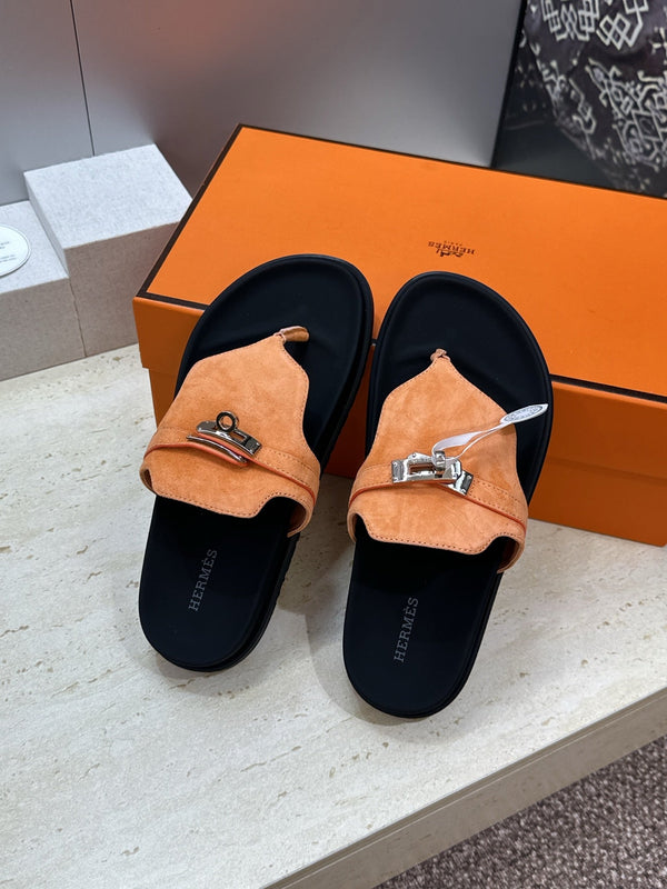 HM 26s Empire Sandal In Peach Orange Suede Silver Hardware