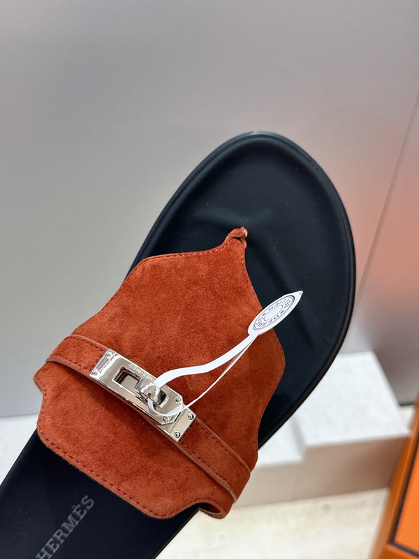 HM 26s Empire Sandal In Rust Brown Suede Silver Hardware