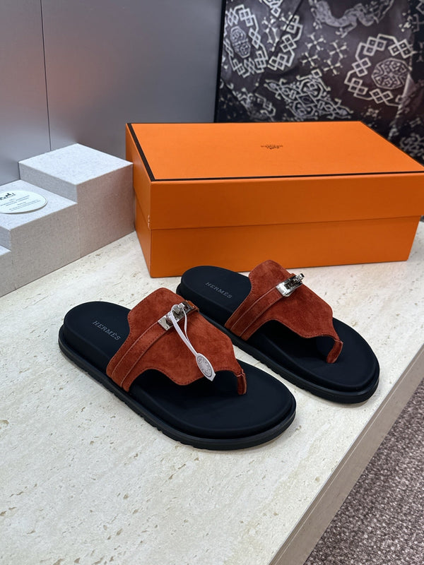 HM 26s Empire Sandal In Rust Brown Suede Silver Hardware
