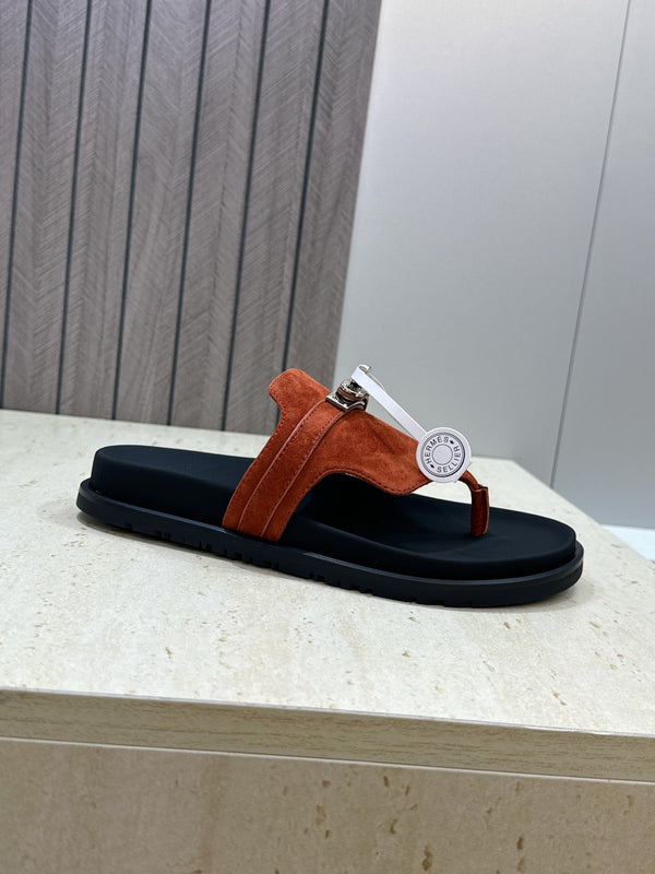 HM 26s Empire Sandal In Rust Brown Suede Silver Hardware