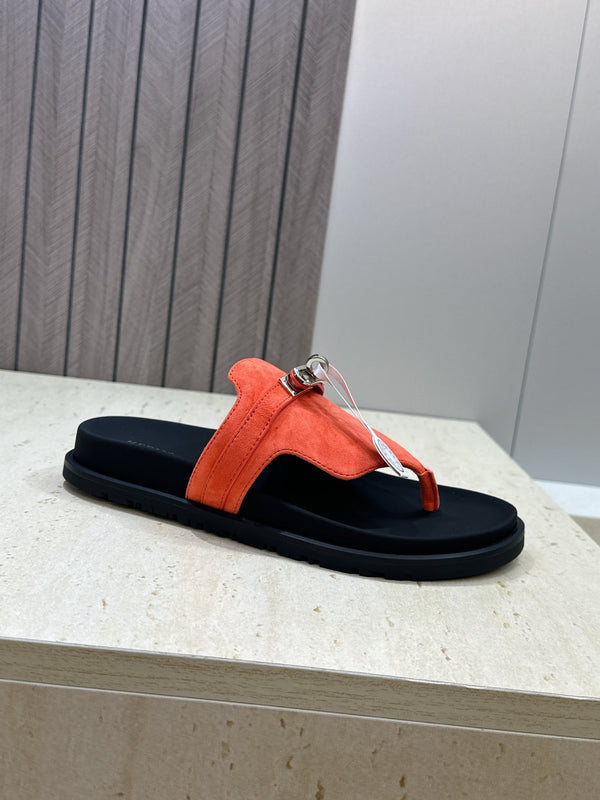 HM 26S Empire Sandal In Coral Orange Suede Silver Hardware