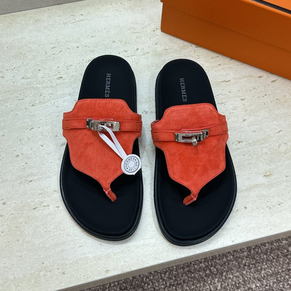 HM 26S Empire Sandal In Coral Orange Suede Silver Hardware