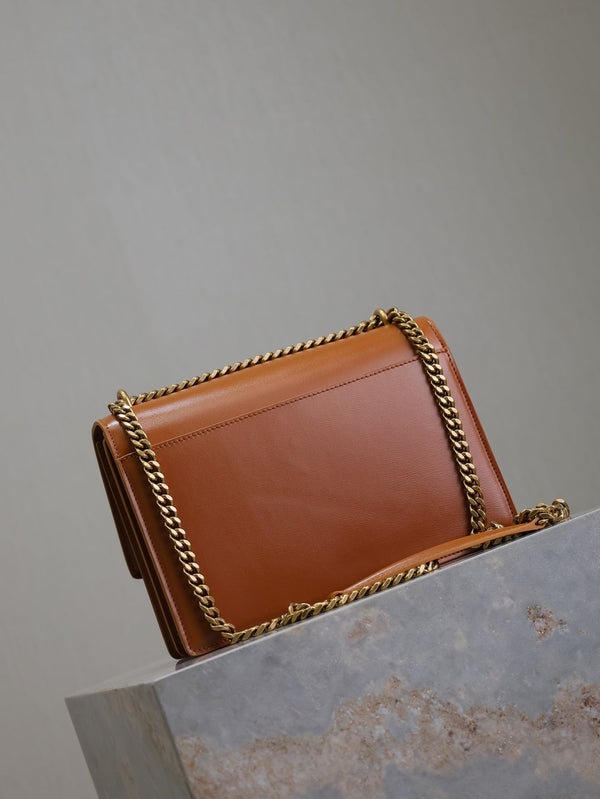 YSL Medium Sunset Shoulder Bag 22cm Brown Cowhide