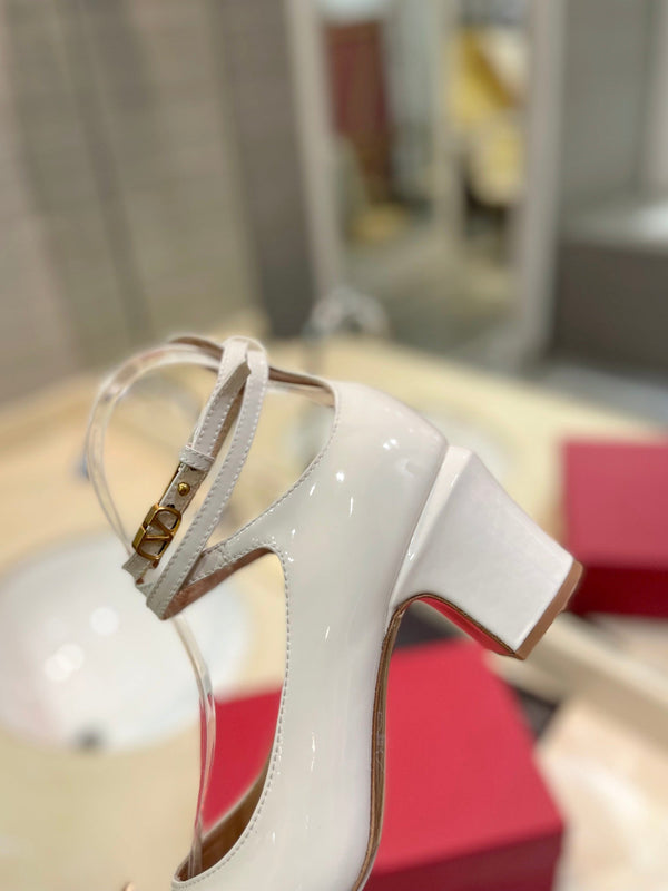 VLTN 26s VLogo Block Heels White Patent Leather 985375
