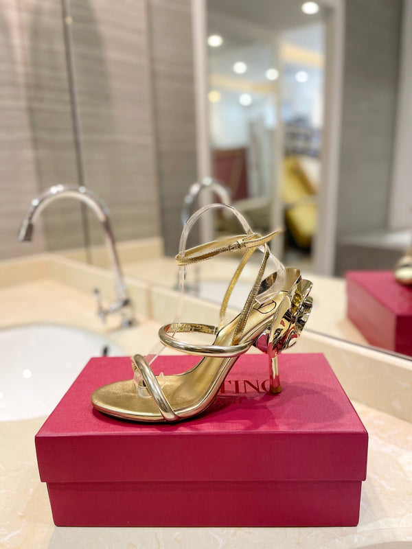 VLTN 26s Ladycrush Strass Flower Sandals Gold Metallic Leather 985382