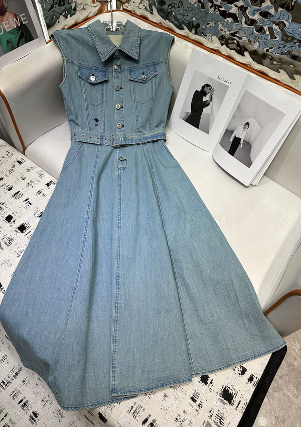 CD 25 Denim Sleeveless Dress Navy Blue and Blue Cotton