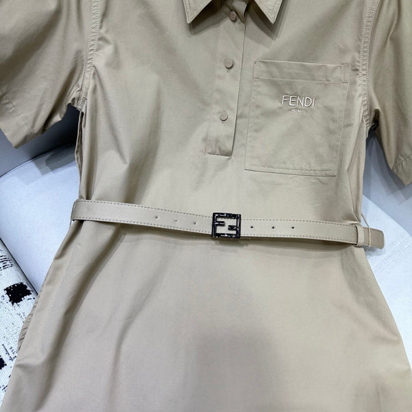 Fendi 25 Short-sleeved Dress Beige Cotton