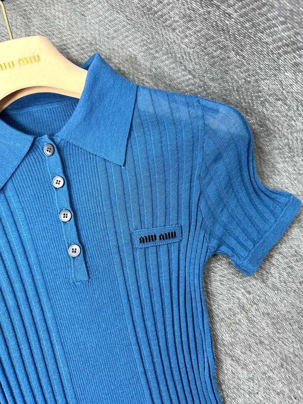 Miu Polo Shirt Aviator Blue Wool 336824