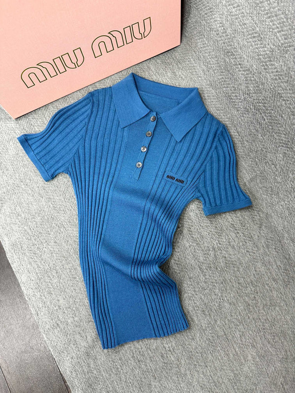 Miu Polo Shirt Aviator Blue Wool 336824