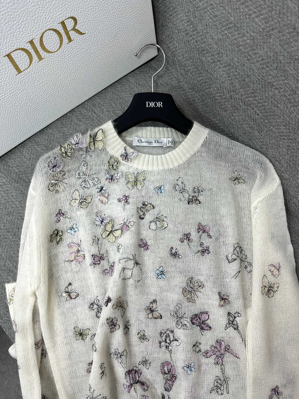 CD Butterfly Embroidered SweaterWhite Alpaca Wool Cashmere 345311