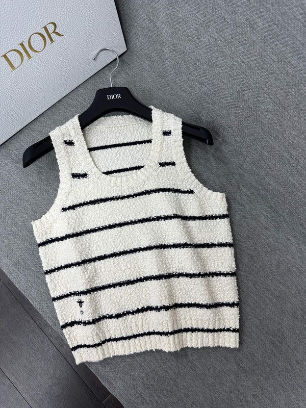 CD Marinière Twinset Striped Vest Black White Cotton Wool 345340