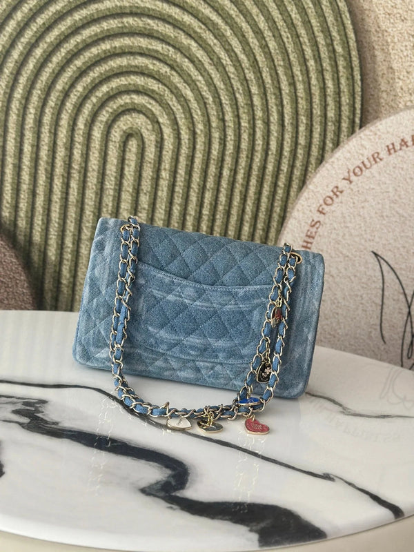 CC 2026 Coco Cuba Charms Flap Bag Canvas Denim Leather