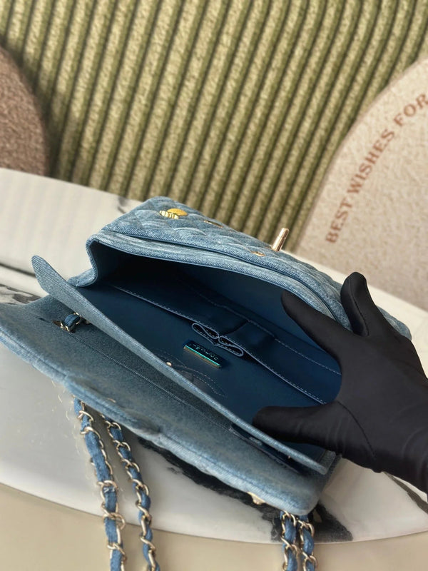 CC 2026 Coco Cuba Charms Flap Bag Canvas Denim Leather