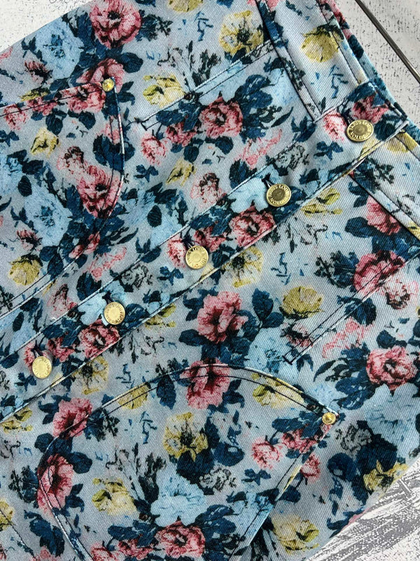 LV 25 Floral Short Skirt Multicolor Polyester