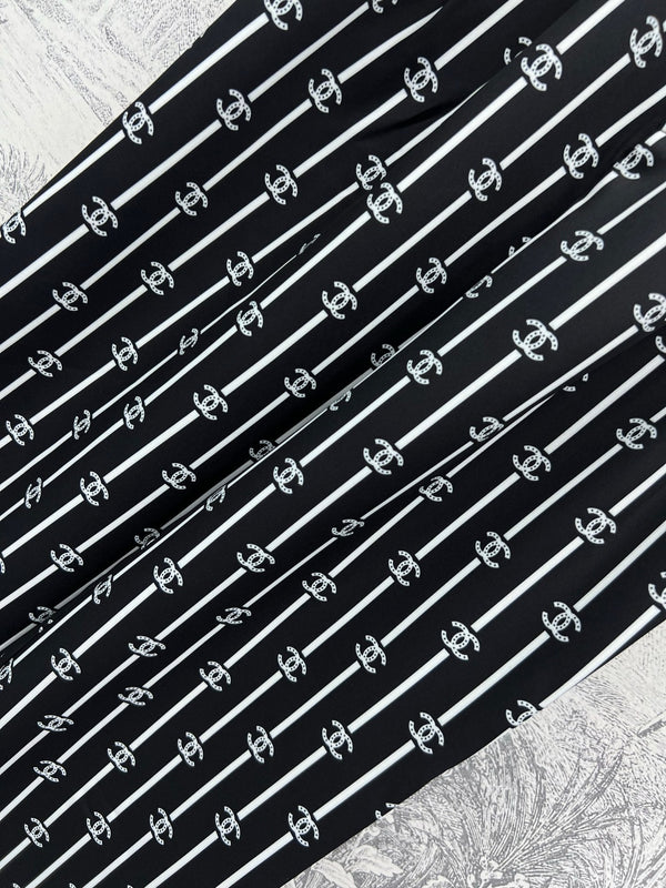 CC 25 Wide Leg Pants Black White Polyester Fiber
