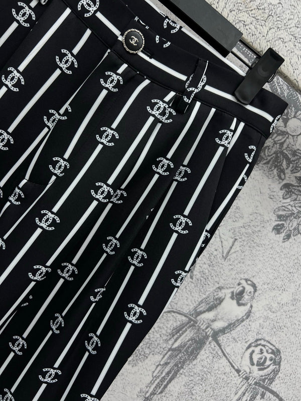 CC 25 Wide Leg Pants Black White Polyester Fiber