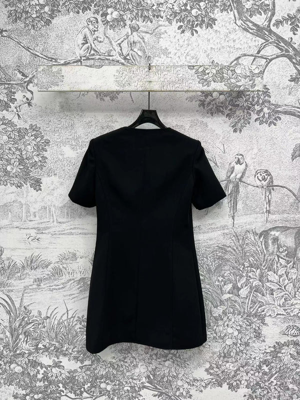 LV 25 Round-Neck Logo Metal Buttoned Dress Black Poliester