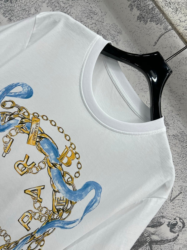 LV 25 Simple Basic Style Versatile T-Shirt White Cotton