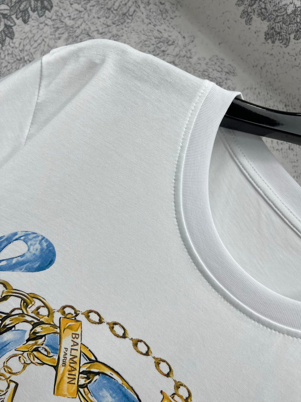 LV 25 Simple Basic Style Versatile T-Shirt White Cotton