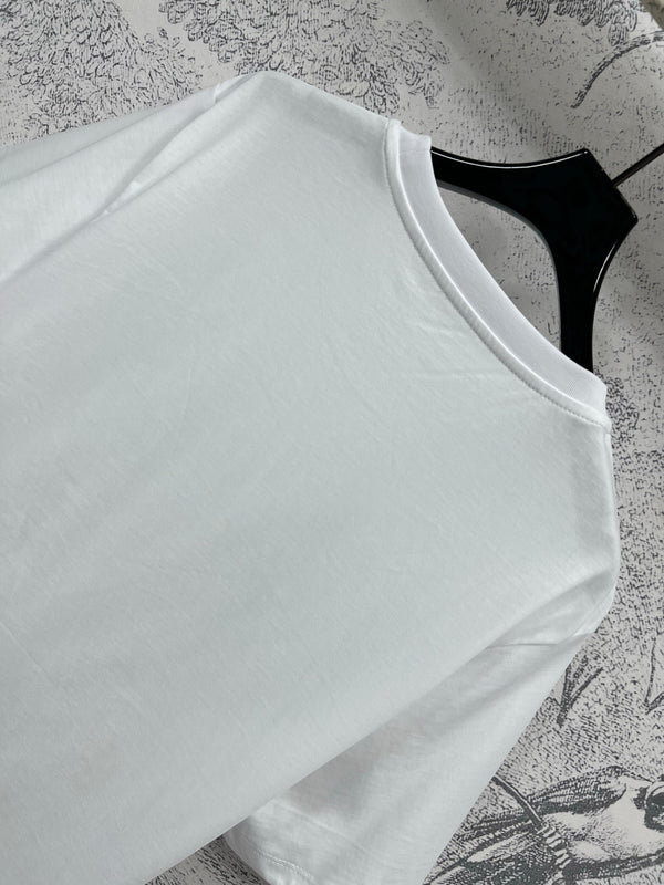 LV 25 Simple Basic Style Versatile T-Shirt White Cotton