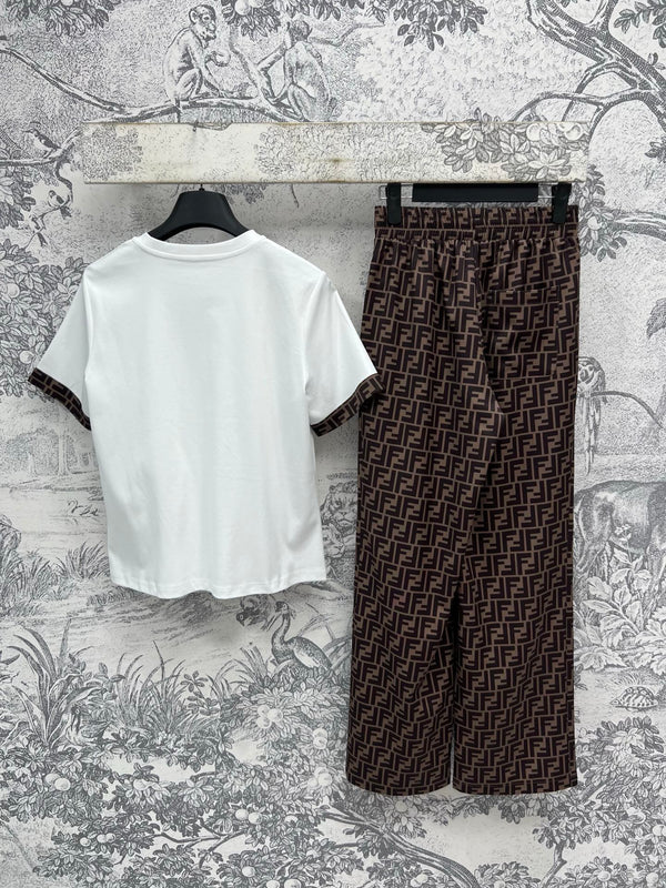Fendi 25 Suit White Brown Cotton
