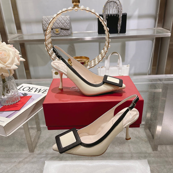 Belle Viv Metal Buckle Slingback Pumps 85 White Black Patent Leather