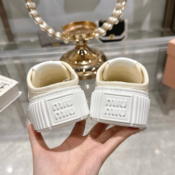 Miu 25C Sneaker Mules Ivory Demin Fabric 235317