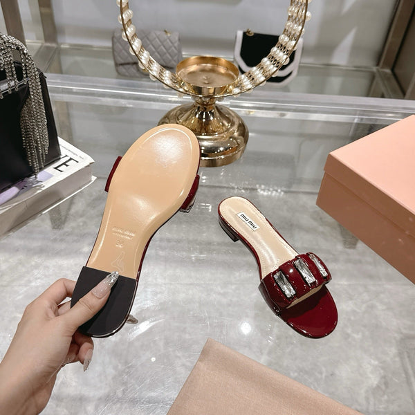 Miu 25C Slippers Red Patent Leather 235323