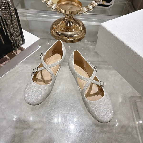 CD 26 Ballet Flats Metallic Silver Leather With Sequins 592214