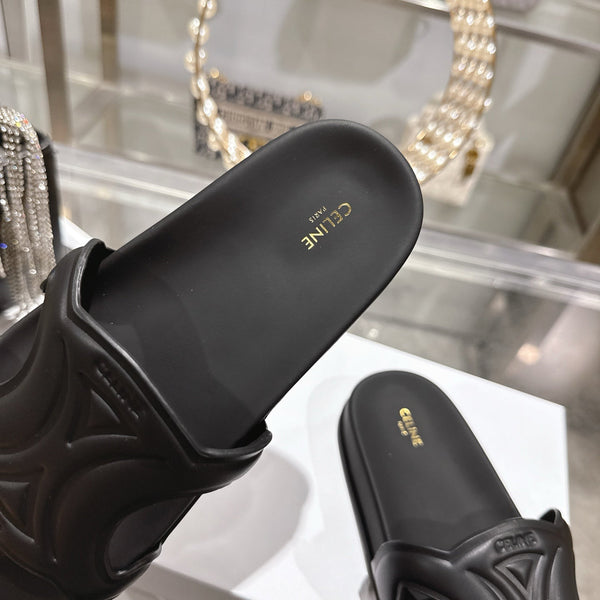 Celine 26s Triomphe Slide Black Sheepskin 679833