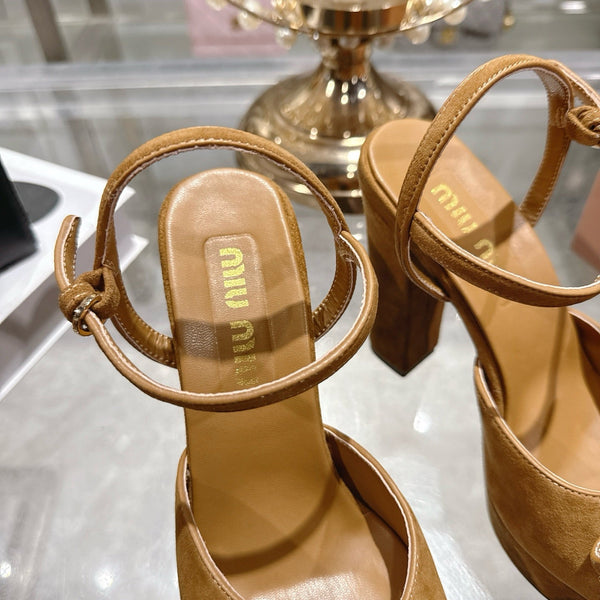Miu Platform Sandal 12cm With Bow Brown Suede 751321