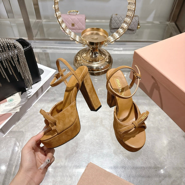 Miu Platform Sandal 12cm With Bow Brown Suede 751321