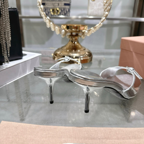 Miu Mules With Buckle Sliver Patent Leather 751335
