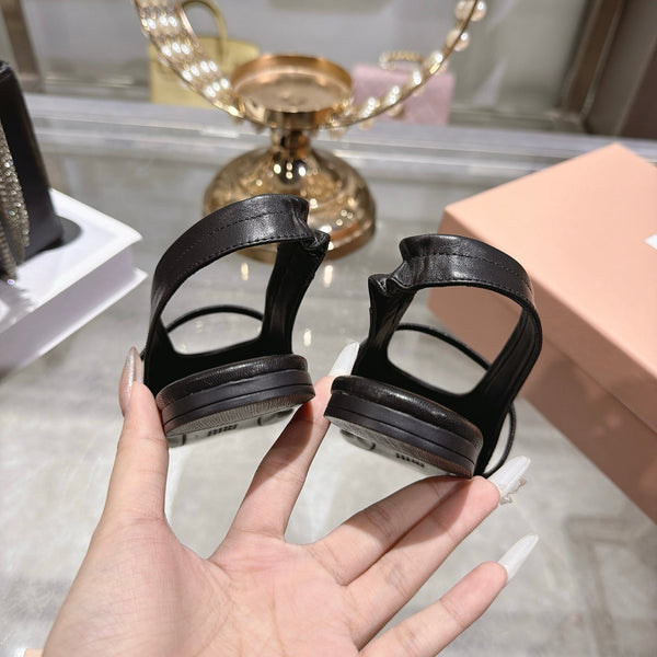 Miu Slingback Flats Black Leather 901738