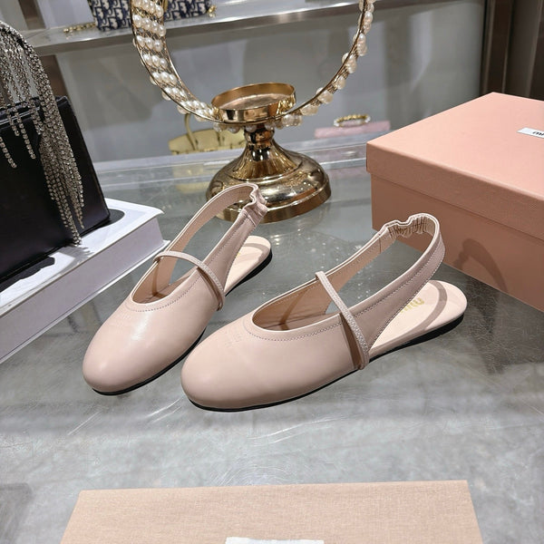 Miu Slingback Flats Light Beige Leather 901740