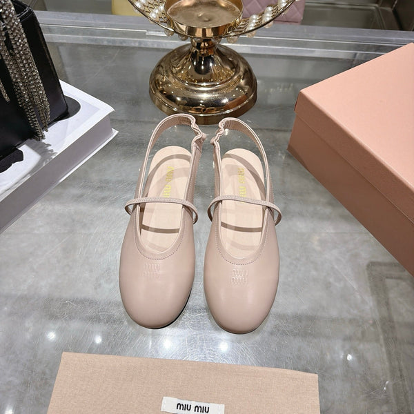 Miu Slingback Flats Light Beige Leather 901740