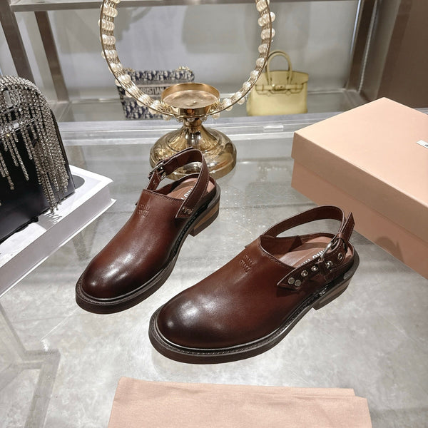Miu 26s Clogs Ankle-strap Brown Leather 951505