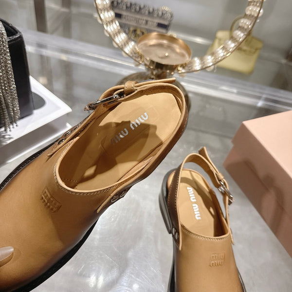 Miu 26s Clogs Ankle-strap Beige Leather 951507