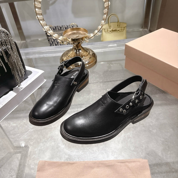 Miu 26s Clogs Ankle-strap Black Leather 951507