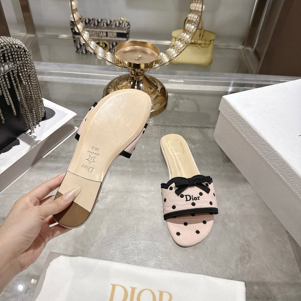CD Dway Flat Sandal Polka Dior Light Pink Motif Cotton Leather 951361
