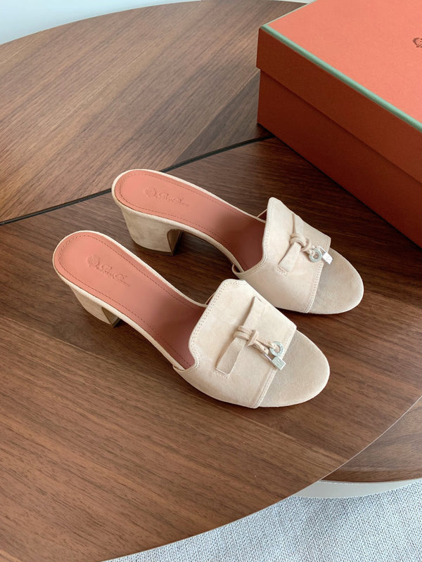 LP 26s Summer Mule Heels 60mm In Cream White Suede Silver Hardware
