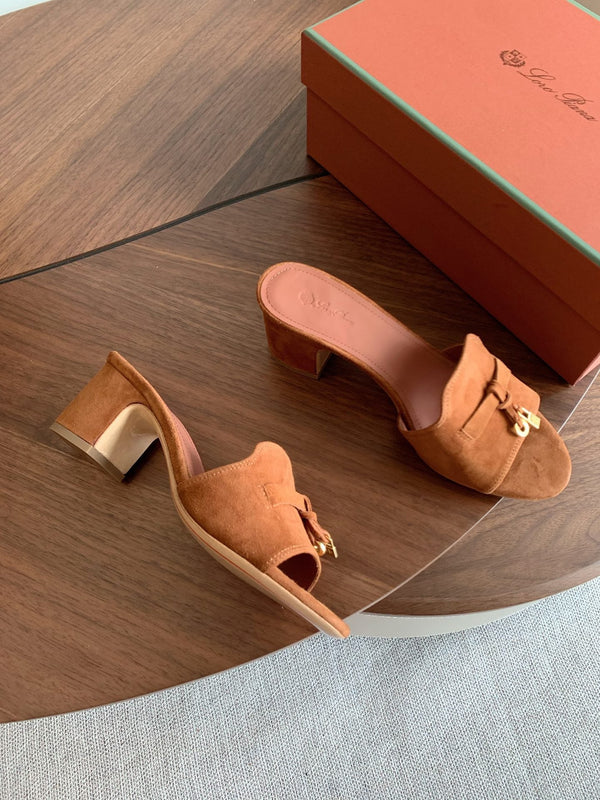 LP 26s Summer Mule Heels 60mm In Caramel Brown Suede