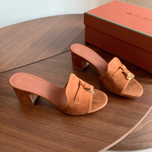 LP 26s Summer Mule Heels 60mm In Caramel Brown Suede